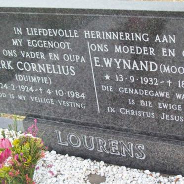 LOURENS Dirk Cornelius 1924-1984 &amp; E. Wynand nee MOOLMAN 1932-2008