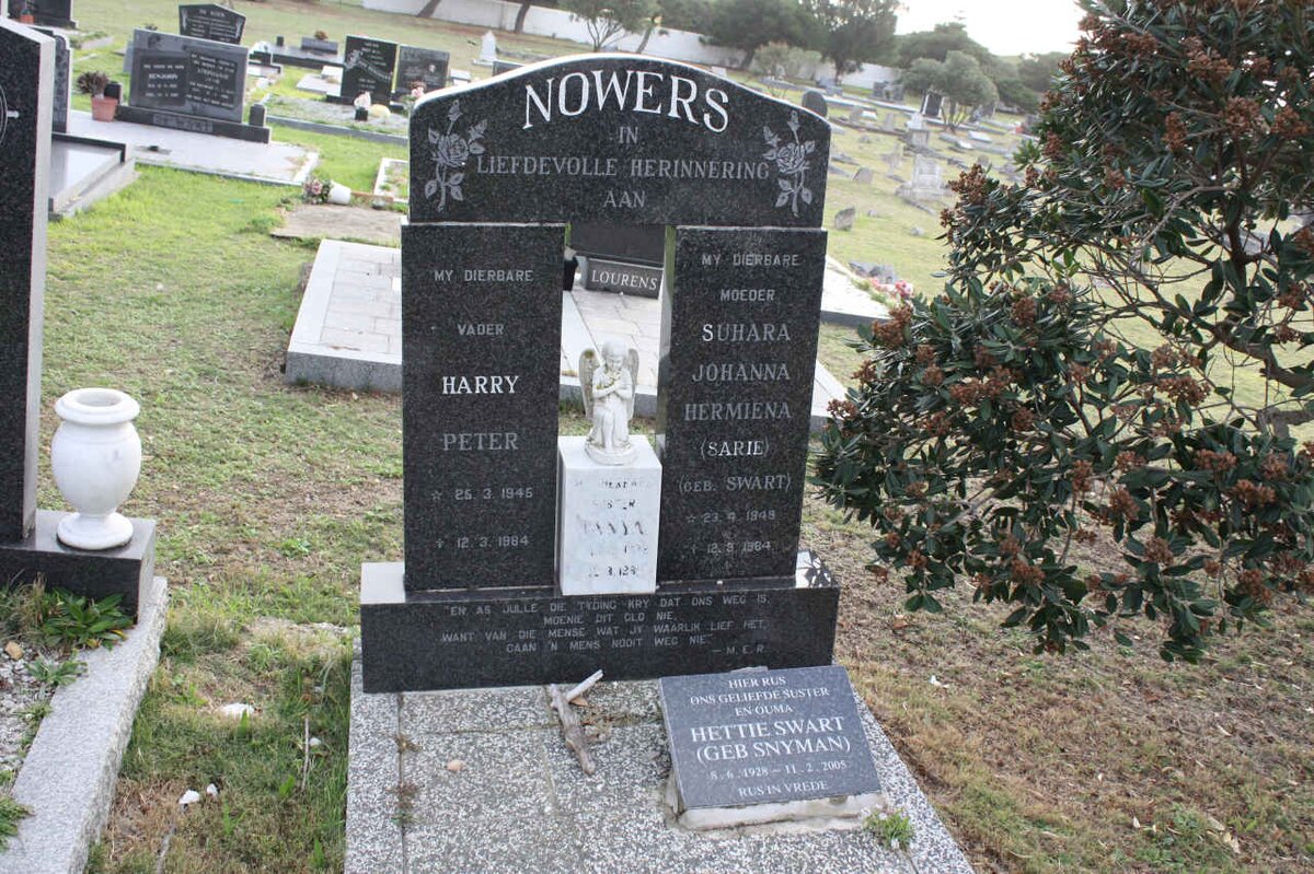 NOWERS Harry Peter 1945-1984 &amp; Suhara Johanna Hermiena SWART 1949-1984 :: SWART Hettie nee SNYMAN 1928-2005 :: ?? Tanya 1972