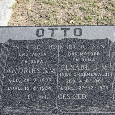 OTTO Andries S.M. 1890-1954 &amp; Elsabe E.M. GROENEWALD 1902-1978