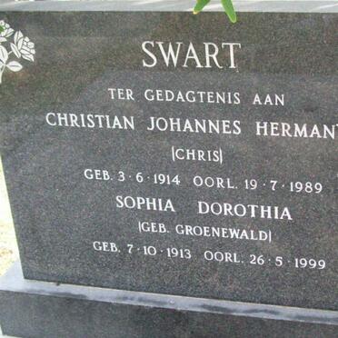 SWART Christian Johannes Hermanus 1914-1989 &amp; Sophia Dorothea nee GROENEWALD 1913-1999