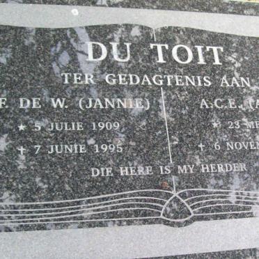 TOIT J.F. de W., du 1909-1995 &amp; A.C.E. 1909-1995