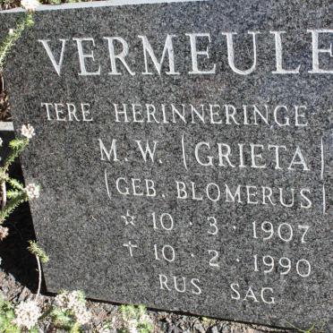 VERMEULEN M.W. nee BLOMERUS 1907-1990