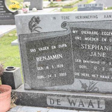 WAAL Benjamin, de 1926-2003 &amp; Stephanie Jane WHITMORE 1929-1986