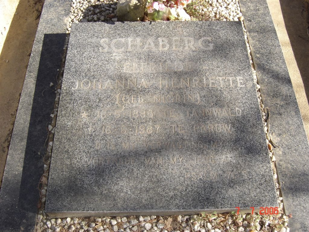 SCHABERG Elfriede Johanna Henriette nee NIGRIN 1898-1987