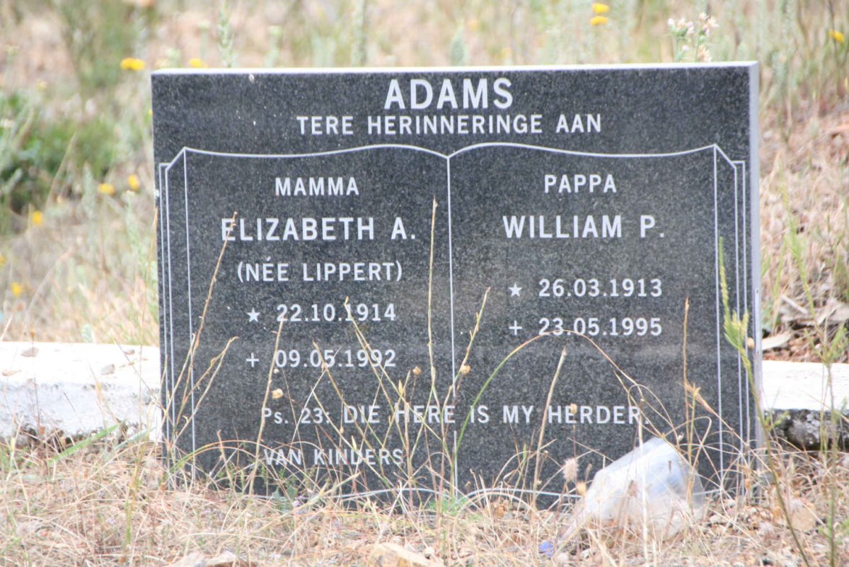 ADAMS William P. 1913-1995 & Elizabeth A. LIPPERT 1914-1992