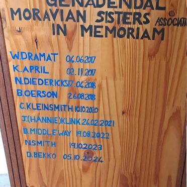 2. MEMORIAL OF GENADENDAL MORAVIAN SISTERS
