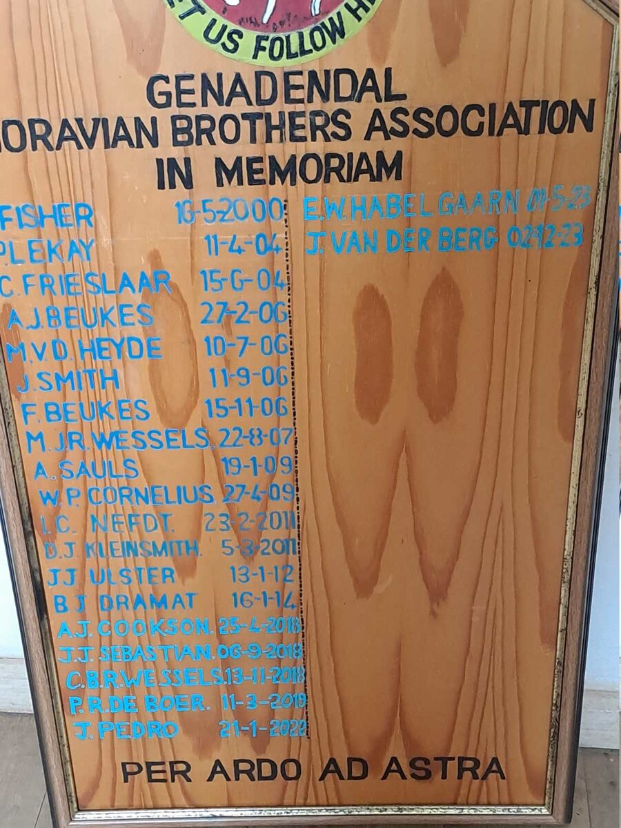 1. MEMORIAL OF GENADENDAL MORAVIAN BROTHERS