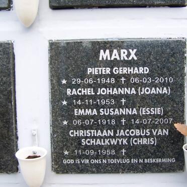 MARX Pieter Gerhard 1948-2010 &amp; Rachel Johanna 1953- :: MARX Emma Susanna 1918-2007 :: VAN SHALKWYK Christiaan Jacobus 1958-