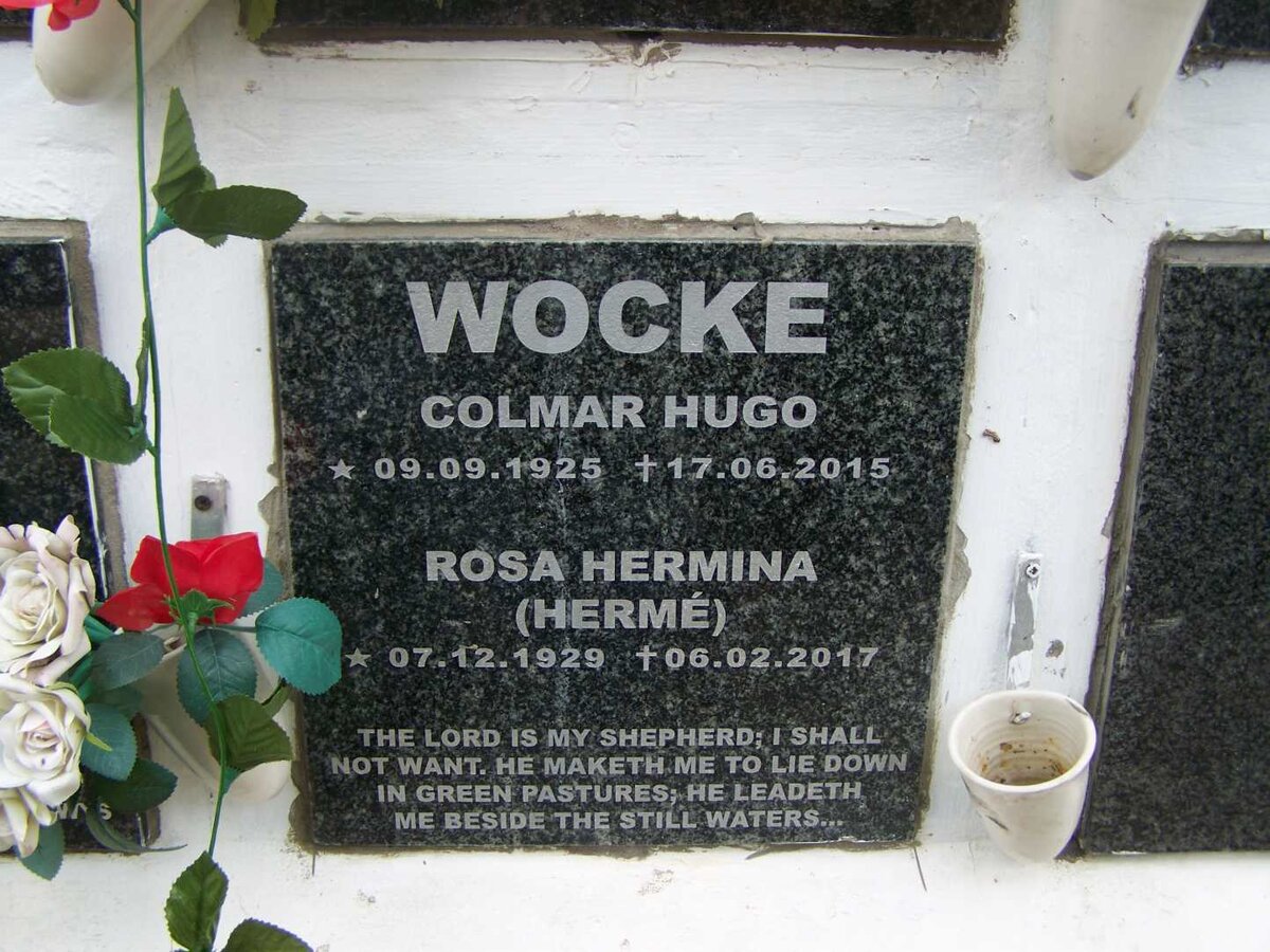 WOCKE Colmar Hugo 1925-2015 &amp; Rosa Hermina 1929-2017