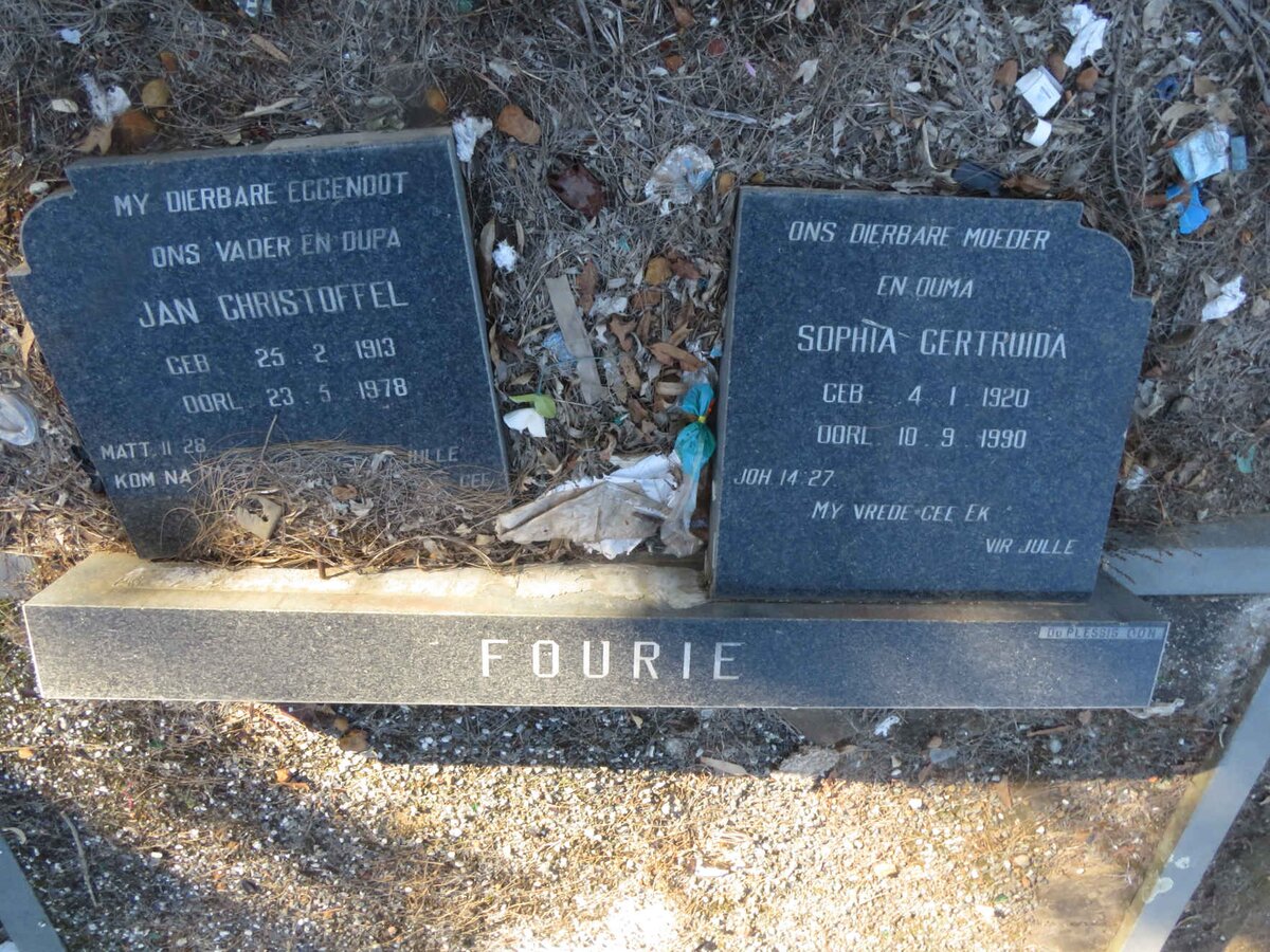 FOURIE Jan Christoffel 1913-1978 &amp; Sophia Gertruida 1920-1990