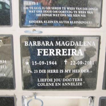 FERREIRA Barbara Magdalena 1944-2011