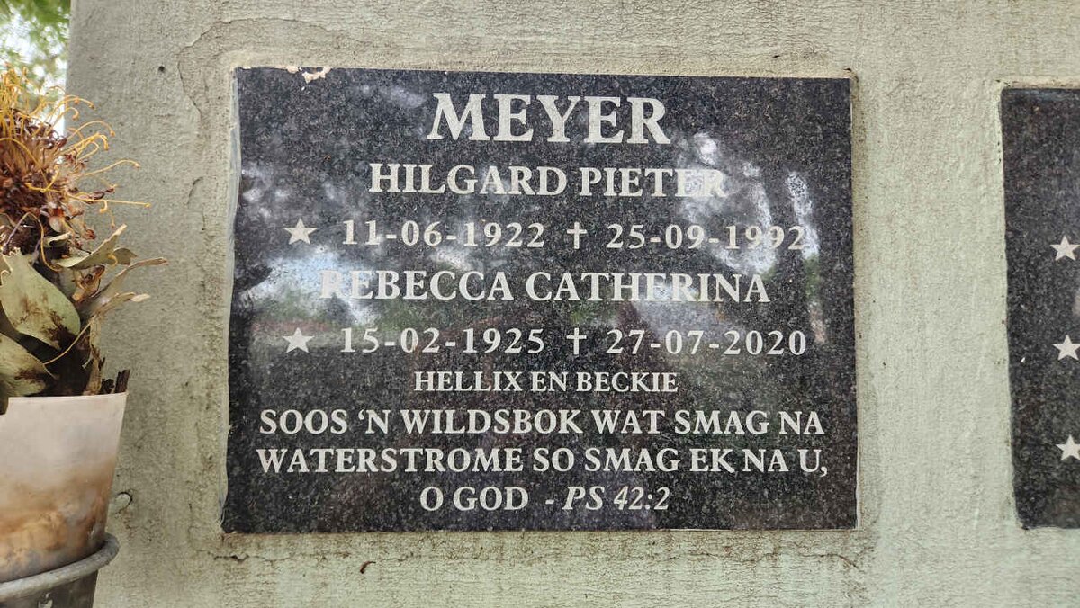 MEYER Hilgard Pieter 1922-1992 & Rebecca Catherina 1925-2020