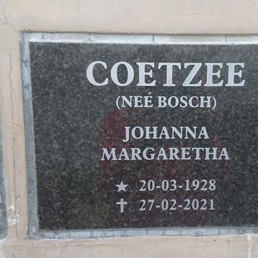 COETZEE Johanna Margaretha nee BOSCH 1928-2021