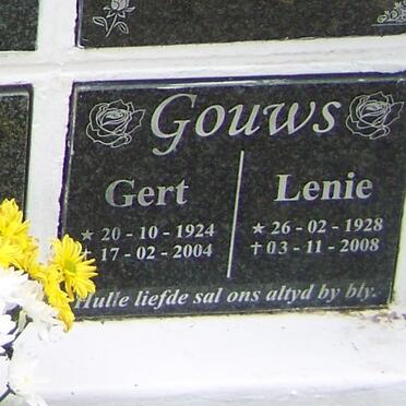 GOUWS Gert 1924-2004 &amp; Lenie 1928-2008