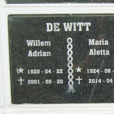 WITT Willem Adrian, de 1920-2001 &amp; Maria Aletta 1924-2014