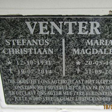 VENTER Stefanus Christiaan 1931-2014 &amp; Maria Magdalena 1930-2019
