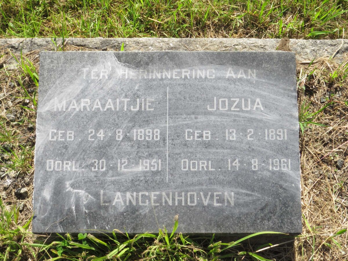 LANGENHOVEN Jozua Petrus 1891-1961 & Susara Helena Maria nee STEARS 1898-1951