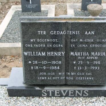 STEVENS William Henry 1908-1984 &amp; Martha Maria ARPEN 1911-1993