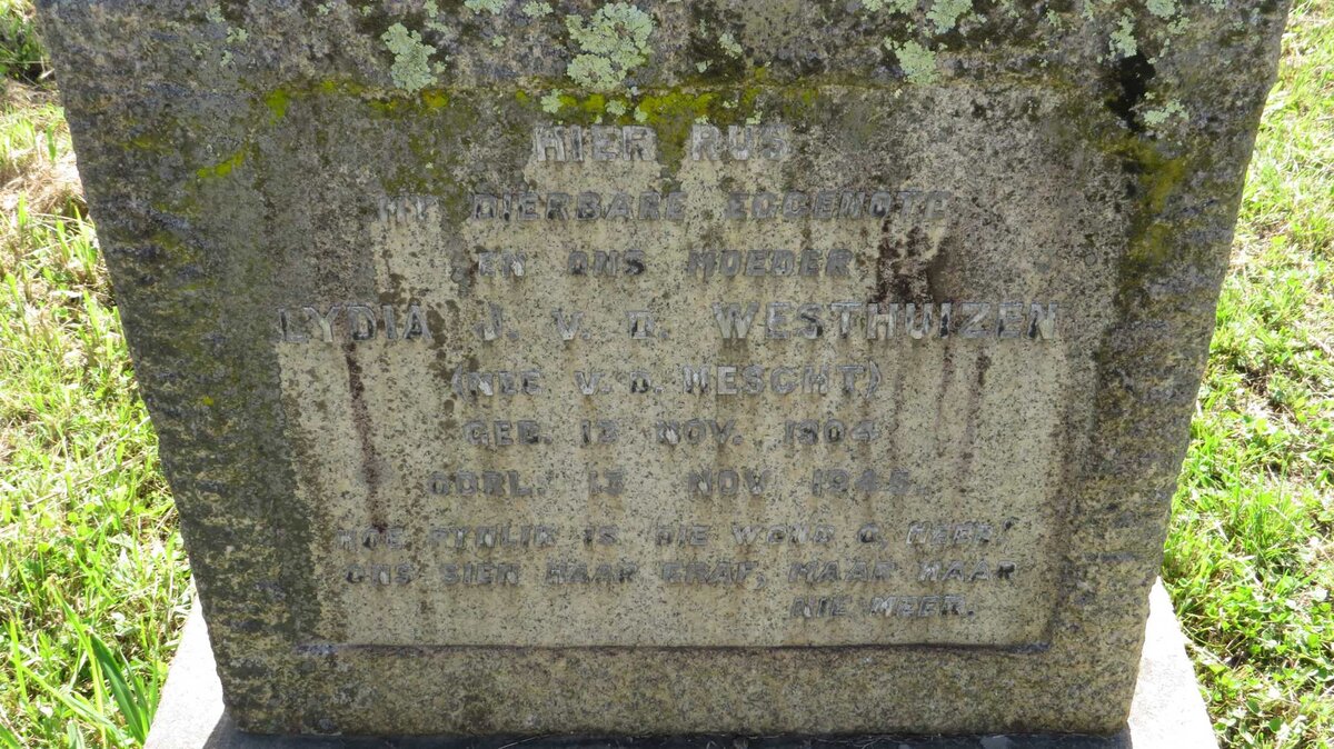 WESTHUIZEN Lydia J., v.d nee V.D. MESCHT 1904-1945