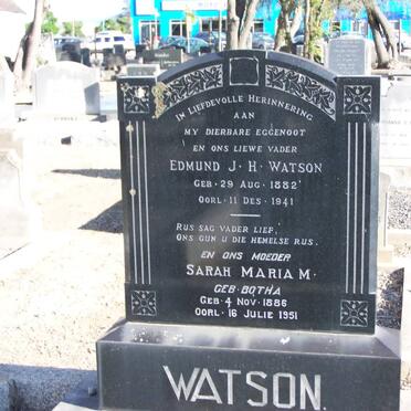 WATSON Edmund J.H. 1882-1941 &amp; Sarah Maria M. BOTHA 1886-1951