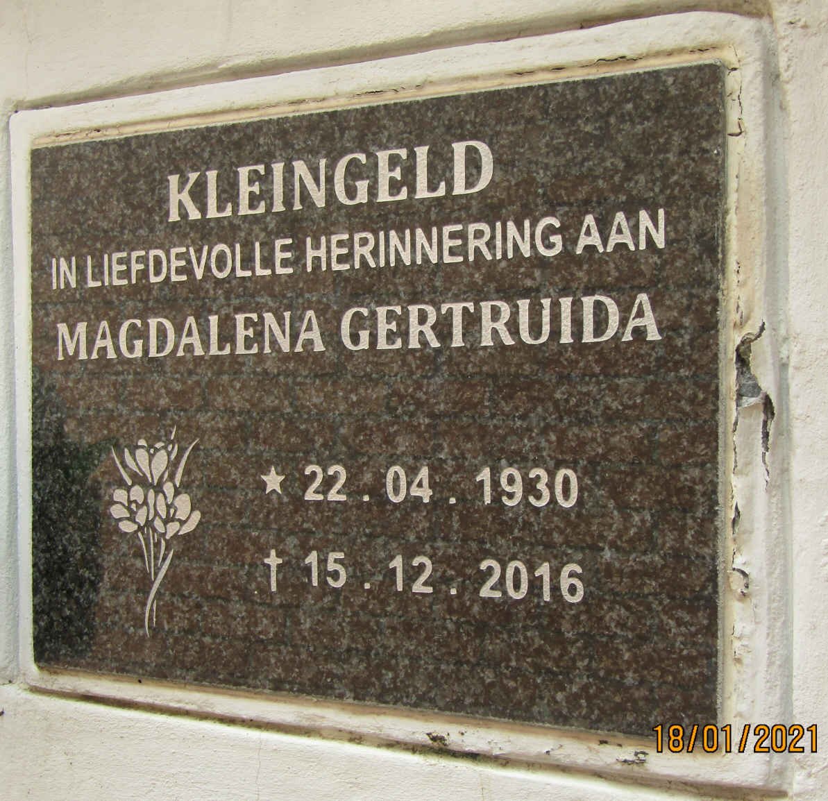 KLEINGELD Magdalena Gertruida 1930-2016