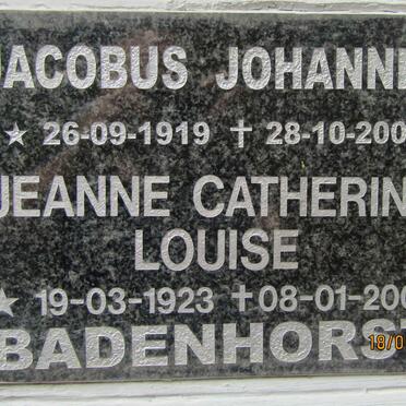 BADENHORST Jacobus Johannes 1919-2006 &amp; Jeanne Catherine Louise 1923-2008