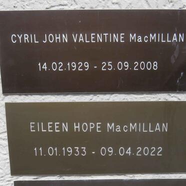 MACMILLAN Cyril John Valentine 1929-2008 & Eileen Hope 1933-2022