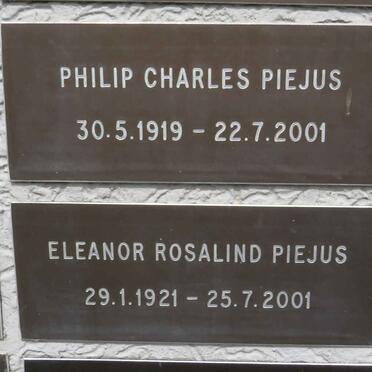 PIEJUS Philip Charles 1919-2001 & Eleanor Rosalind 1921-2001