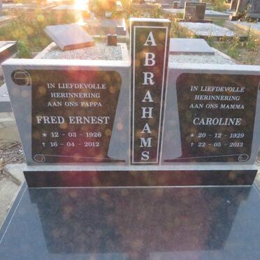 ABRAHAMS Fred Ernest 1926-2012 &amp; Caroline 1929-2013