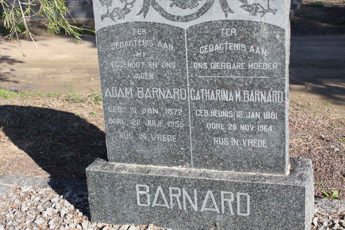 BARNARD Adam 1872-1955 &amp; Catharina M. HEUNIS 1881-1964