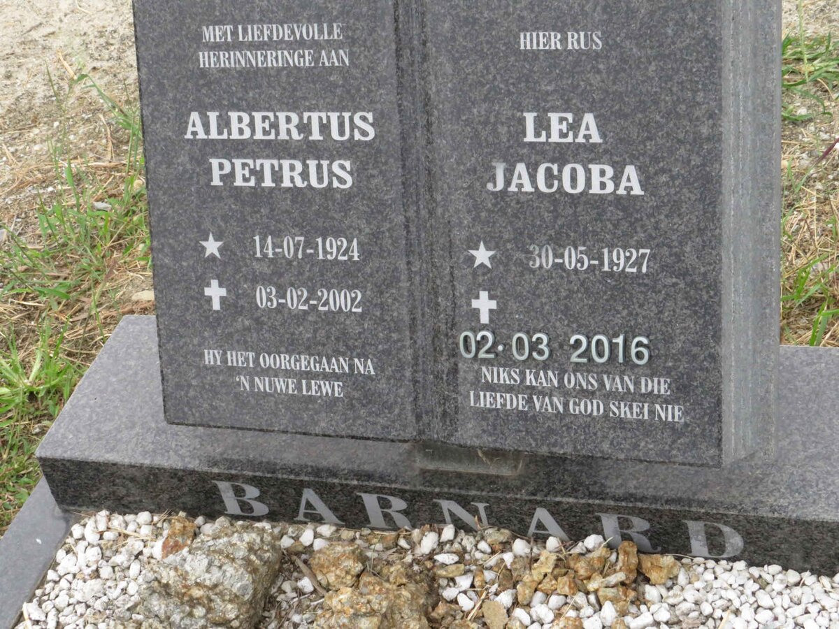 BARNARD Albertus Petrus 1924-2002 & Lea Jacoba 1927-2016