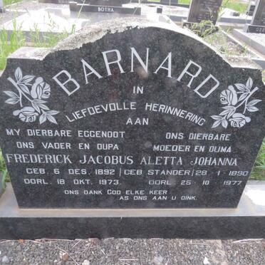 BARNARD Frederick Jacobus 1892-1973 &amp; Aletta Johanna STANDER 1890-1977