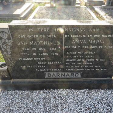 BARNARD Jan Marthinus 1893-1976 &amp; Anna Maria 1895-1969