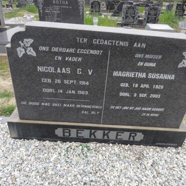 BEKKER Nicolaas G.V. 1914-1969 &amp; Magrietha Susanna 1928-2003