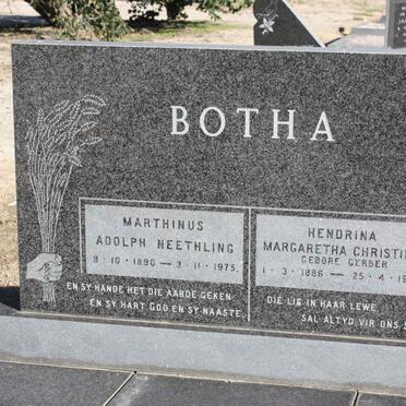 BOTHA Marthinus Adolph Neethling 1890-1975 &amp; Hendrina Margaretha Christina GERBER 1886-1981