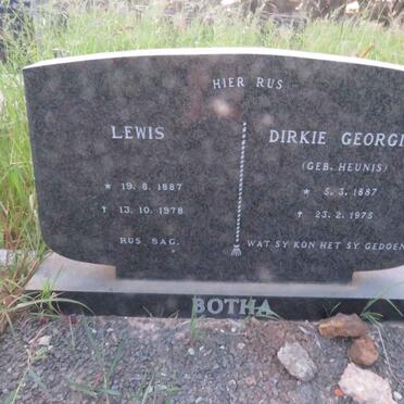 BOTHA Lewis 1887-1978 & Dirkie Georgina HEUNIS 1887-1975