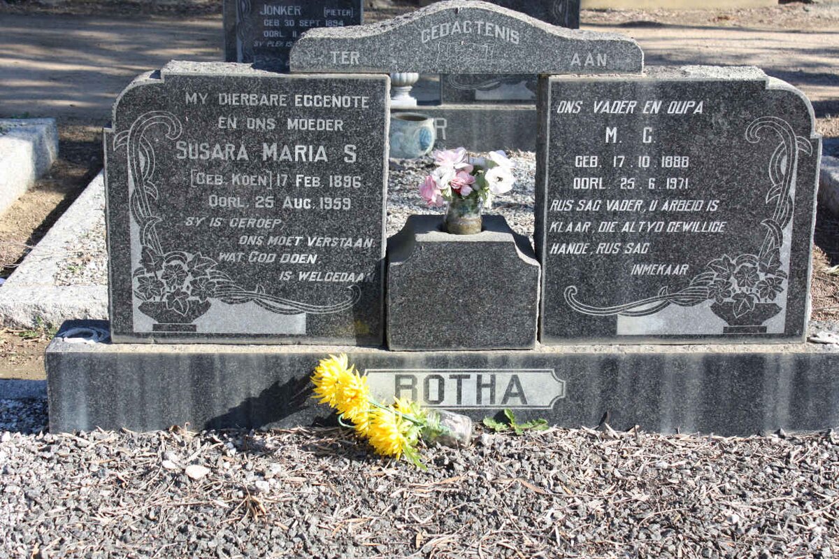 BOTHA M.C. 1888-1971 &amp; Susara Maria S. KOEN 1896-1959