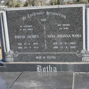 BOTHA Barend Jacobus 1899-1972 &amp; Anna Johanna Maria 1904-1998