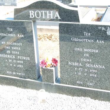 BOTHA Frederick Petrus 1898-1983 &amp; Maria Susanna 1900-1994 