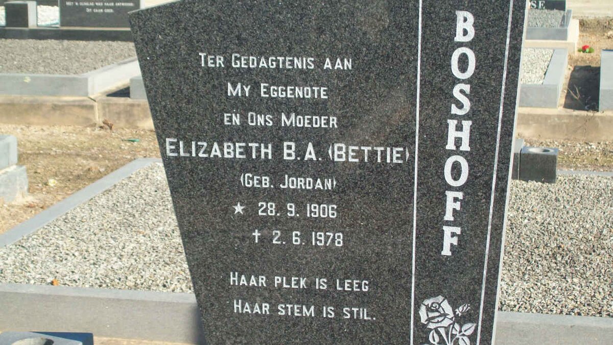 BOSHOFF Elizabeth B.A. nee JORDAAN 1906-1978