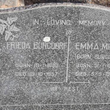 BURGDORF Frieda 1888-1957 :: MILLER Emma nee BURGDORF 1886-1957