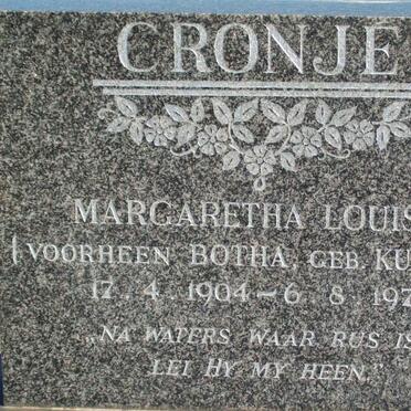 CRONJE Margaretha Louisa voorheen BOTHA nee KUYLER 1904-1971