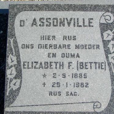 D'ASSONVILLE Elizabeth F. 1885-1982