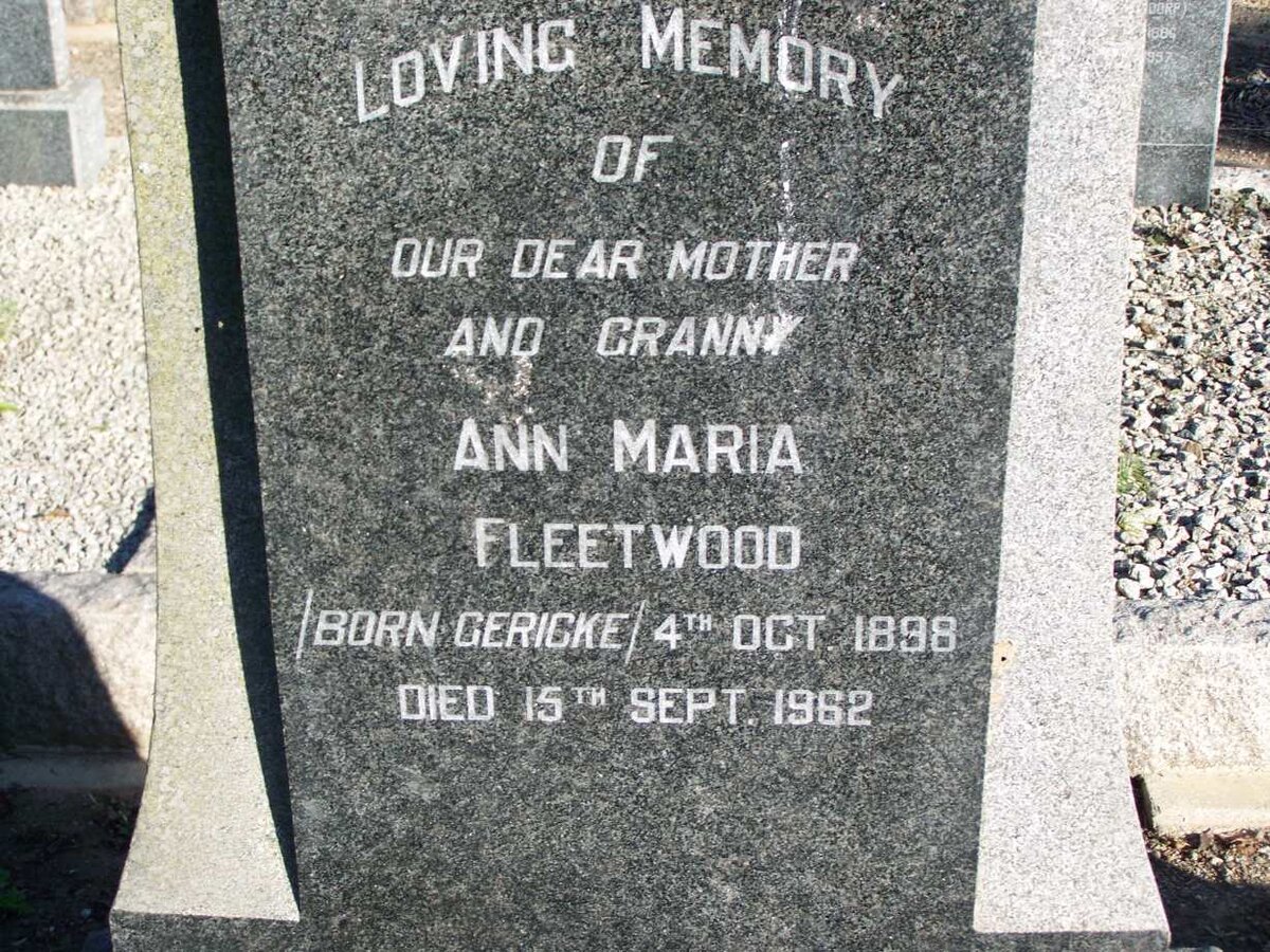 FLEETWOOD  Ann Maria nee GERICKE  1898-1962