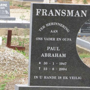 FRANSMAN Paul Abraham 1947-2004