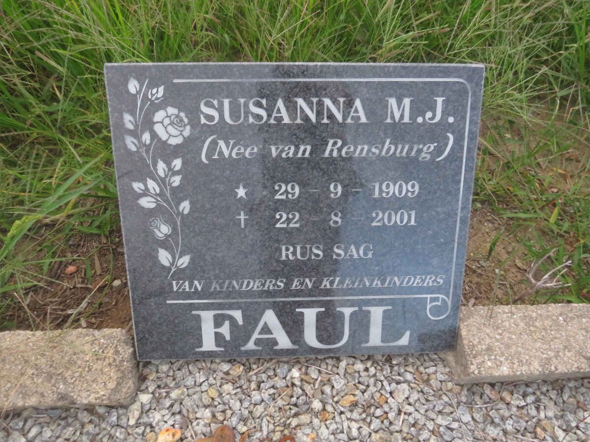 FAUL Susanna M.J. nee VAN RENSBURG 1909-2001