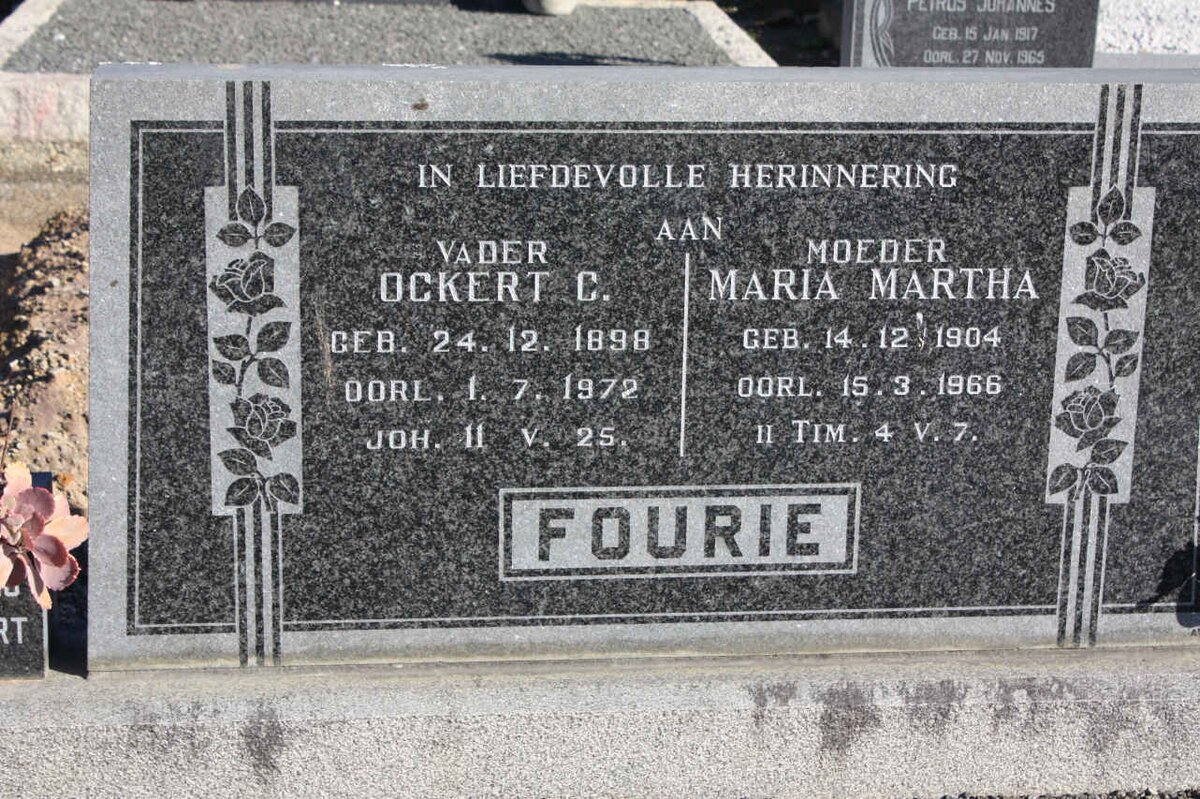 FOURIE Ockert C. 1898-1972 &amp; Maria Martha 1904-1966