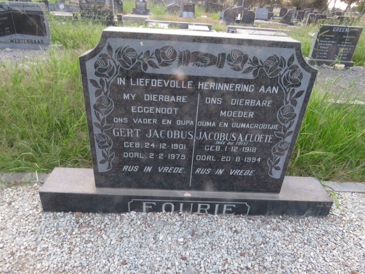 FOURIE Gert Jacobus 1901-1975 & Jacobus A. Cloete DU TOIT 1918-1994