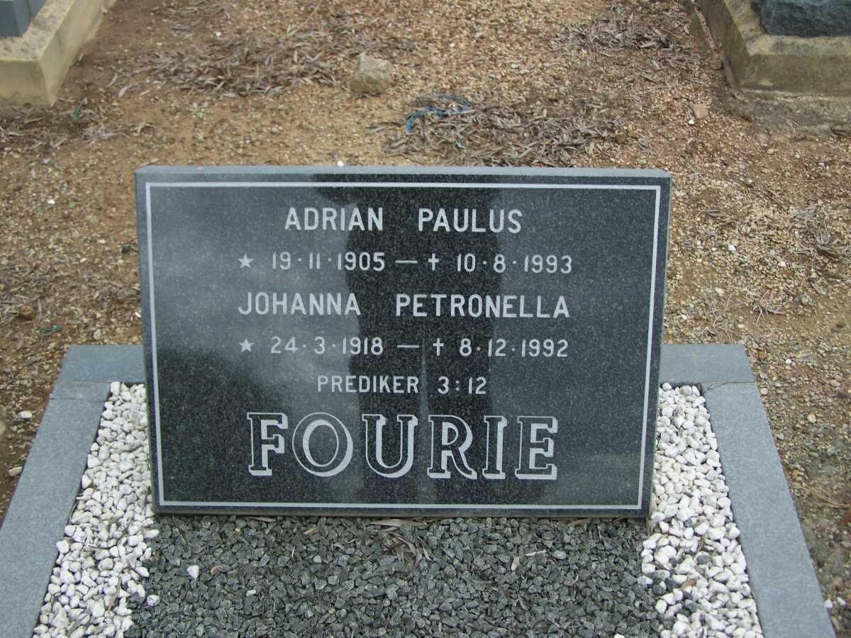 FOURIE Adrian Paulus 1905-1993 &amp; Johanna Petronella 1918-1992
