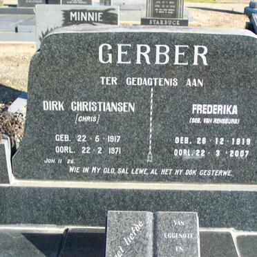 GERBER Dirk Christiansen 1917-1971 &amp; Frederika VAN RENSBURG 1919-2007